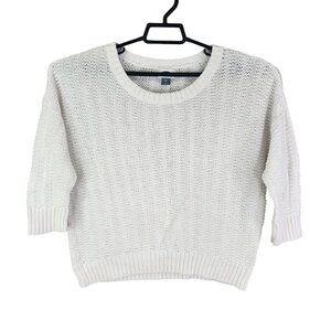 Womens White Old Navy Knit Sweater Crew Neck 3/4 Sleeve Size XL